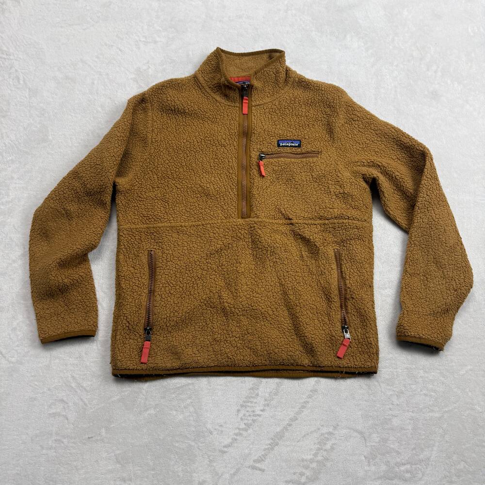 Patagonia Los Gatos 1/4 Zip Pullover Fleece Jacket Brown Size M Sherpa Pile